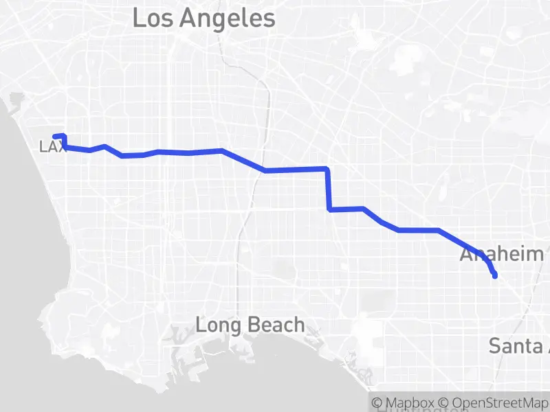 Map of the drive from LAX to Disneyland