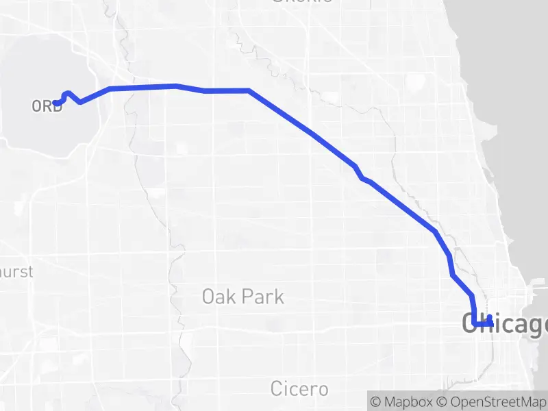 Map of the drive from ORD to The Loop